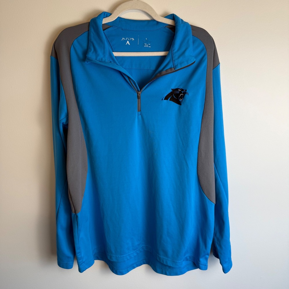 Antigua Carolina Panthers NFL Quarter Zip Pullover Blue Grey Mens XL